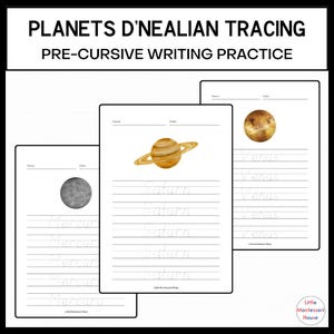 PLANETS TRACING Worksheets Solar System Writing Template Space Activity ...