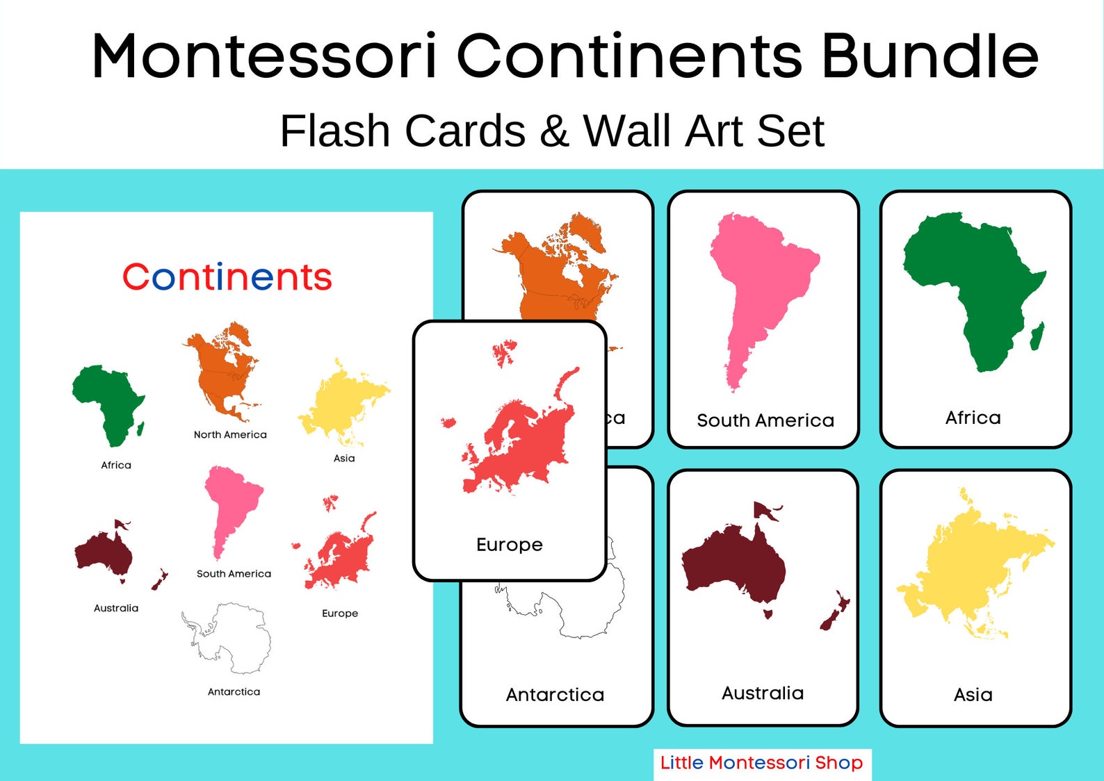 CONTINENTS Flash Cards and Chart/wall Art Bundle Set Printable - Etsy