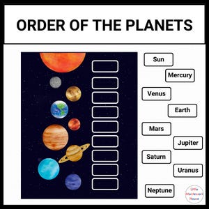 PLANETS ORDER Solar System Space Unit Printable Mat & Chart Montessori Instant Download
