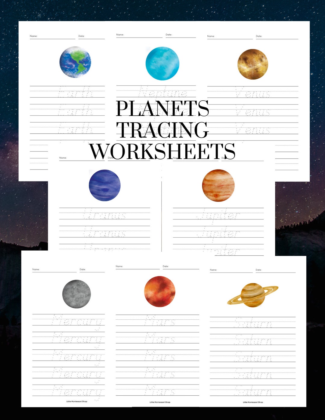 TRACING Worksheets Solar System Writing Template Space Activity