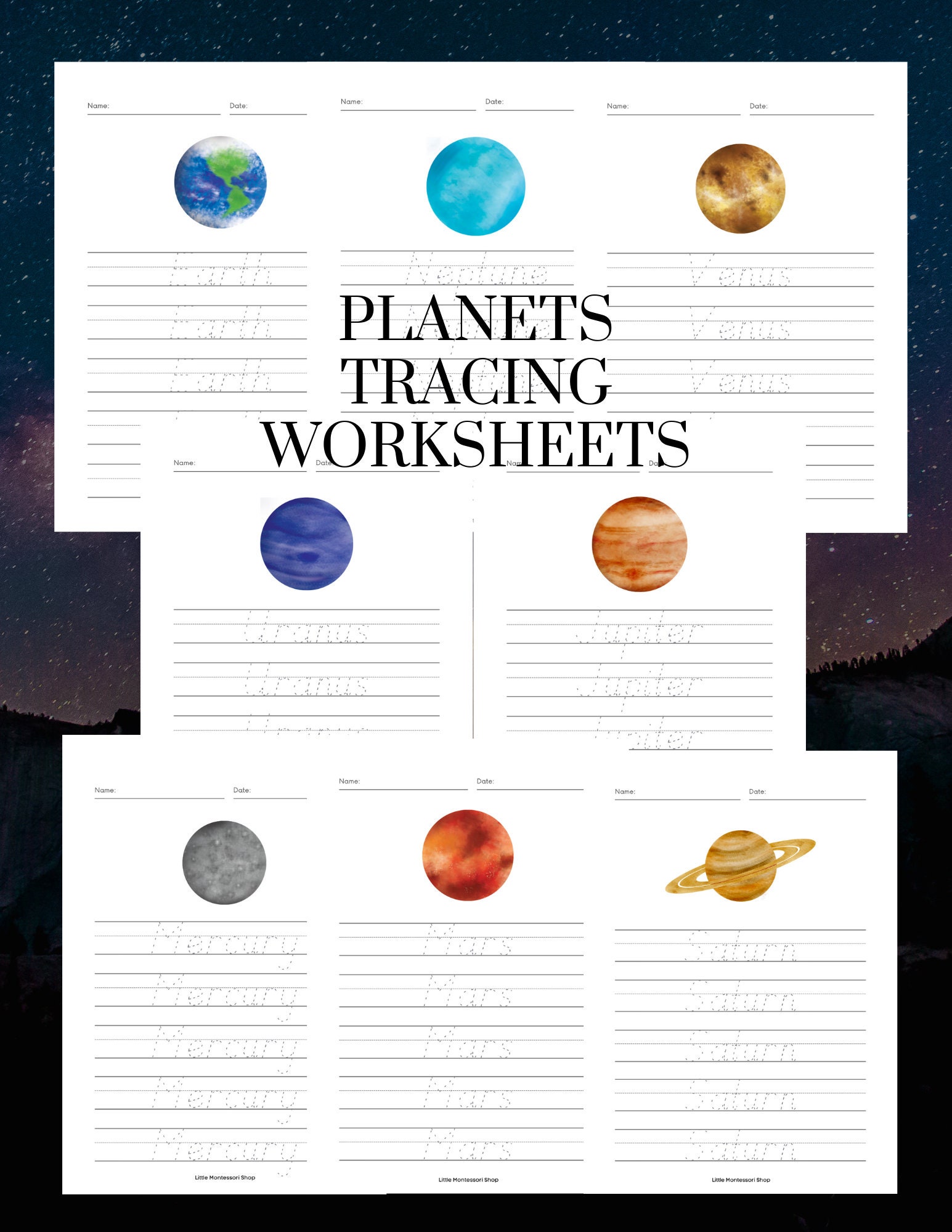 Solar System Tracing Worksheets Writing Etsy UK
