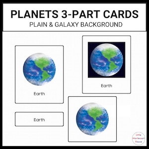 SYSTÈME SOLAIRE Cartes en 3 parties Montessori Planètes Soleil Lune Cartes classées Étude de l'unité spatiale École à la maison apprentissage Téléchargement numérique
