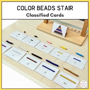 FARBIGE PERLEN Montessori Math Kurze Perlen Treppe Kleinkarten 1-10