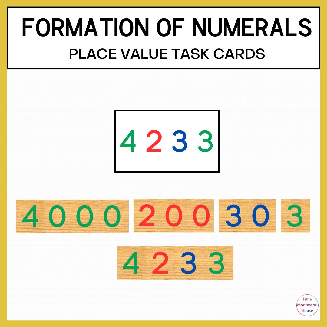 56 MONTESSORI MATH Formation of Numerals Task Cards Math Operations ...