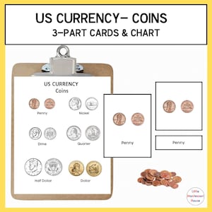 US Currency Coins 3-Part Cards & Chart Counting Money Activity Work