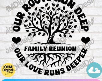 Árbol de reunión familiar SVG / Las raíces son profundas, el amor es más profundo (Descarga digital)