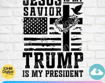 Jesus & Trump American Flag SVG: Patriotic Christian Design (Digital Download)