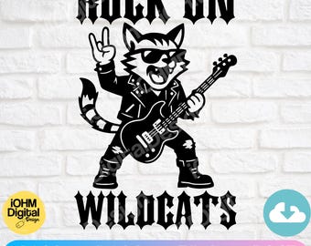 Chat rockstar avec guitare SVG : Wildcats Rock On (fichiers numériques)