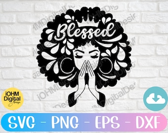 Selige betende Frau SVG: Schwarze Magie, Afro-Design (Digitaler Download)