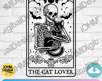 Cat Lover Tarot Card SVG: Skeleton & Black Cat (Digital Download)