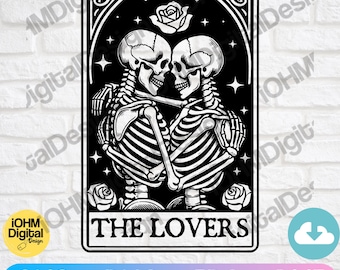 Carta del Tarot de los Enamorados SVG: Amor Esqueleto Gótico (Descarga digital)