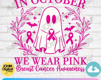 Breast Cancer Awareness Ghost Svg Png: Retro Halloween Design (Digital Download)