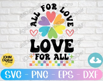 Retro Regenbogen Pride SVG: All For Love Design (Digitaler Download)