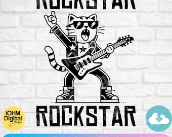 Rockstar chat guitare SVG | Design de chemise rock and roll (téléchargement numérique)