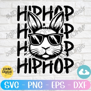 Hip Hop Easter Bunny Svg Png Eps Dxf Cut File| Funny Easter Bunny For Kids| Rabbit Face with Sunglasses| Hip Hop Easter SVG| Hoppy Easter