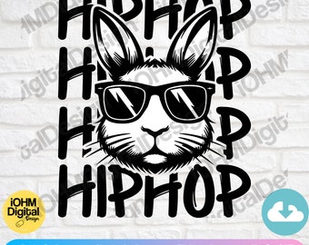 Hip Hop Easter Bunny SVG: Funny Rabbit Face with Sunglasses (Digital Download)
