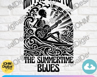 Sommarbluesskelettsurfare SVG: Retro sommarklippfil (digital nedladdning)