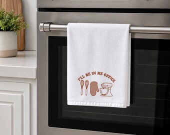 Kitchen Towel with Cute Quote I'll be in me Office Cooking Chef Fun Pun Embroidery Design - 11"x18" Cotton Towel for Decorate Home Good Gift