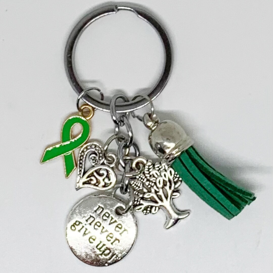 Turrets Ribbon Green Awareness Ribbon Never Give up Keychain Tourettes Syndrome ...