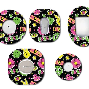 Retro Groovy Peace CGM patch for Freestyle LIbre, Dexcom, Omnipod Continuous Glucose Monitor patches and stickers