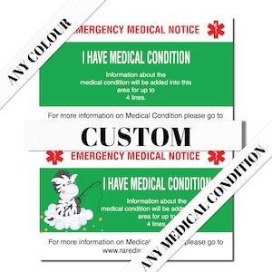 Custom Personalized Emergency Medical Card Medic Alert Card, Rare Disease Awareness