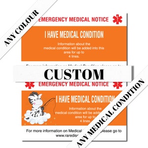 Carte d'alerte médicale personnalisée personnalisée pour carte médicale d'urgence, sensibilisation aux maladies rares