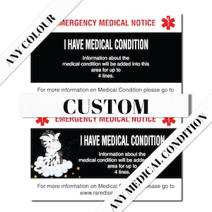 Carte d'alerte médicale personnalisée personnalisée pour carte médicale d'urgence, sensibilisation aux maladies rares