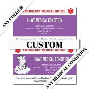 Carte d'alerte médicale personnalisée personnalisée pour carte médicale d'urgence, sensibilisation aux maladies rares