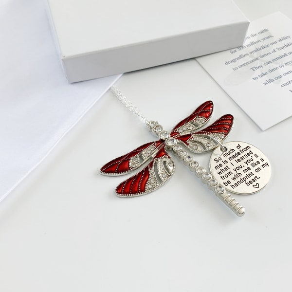 Dragonfly Memorial Ornament - Red Rear View Mirror Accessory