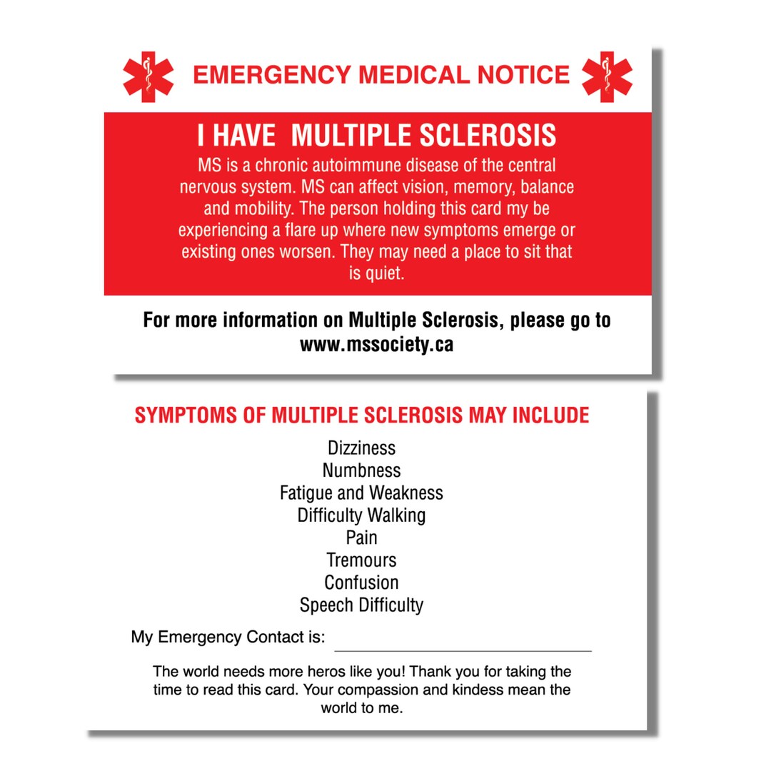 Emergency Medical Card Multiple Sclerosis Medic Alert Card, Rare