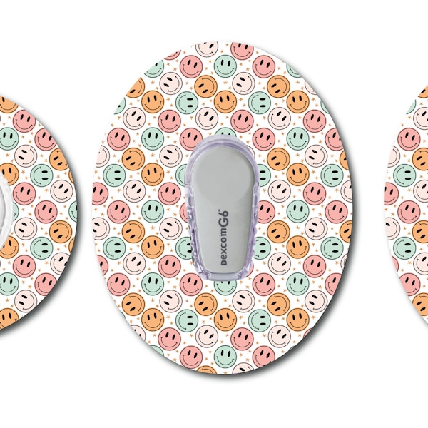 Retro Coloured Smiles CGM patch for Freestyle LIbre, Dexcom, Omnipod Continuous Glucose Monitor patches and stickers
