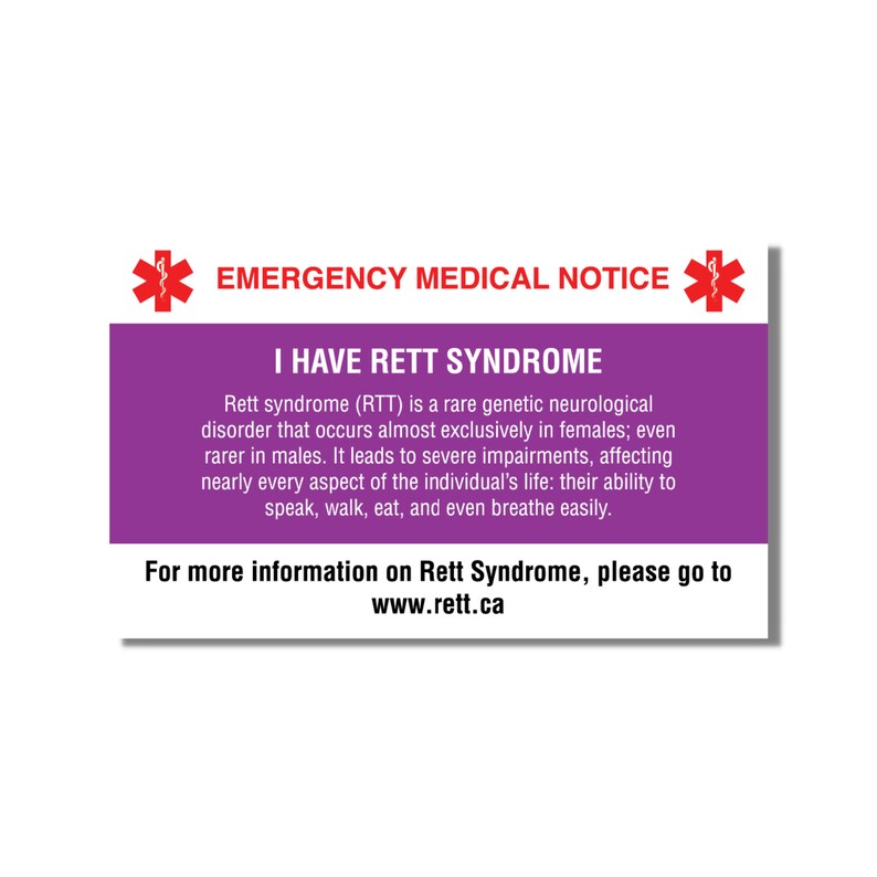 Emergency Medical Card Rett Syndrome Medic Alert Card Rare Etsy