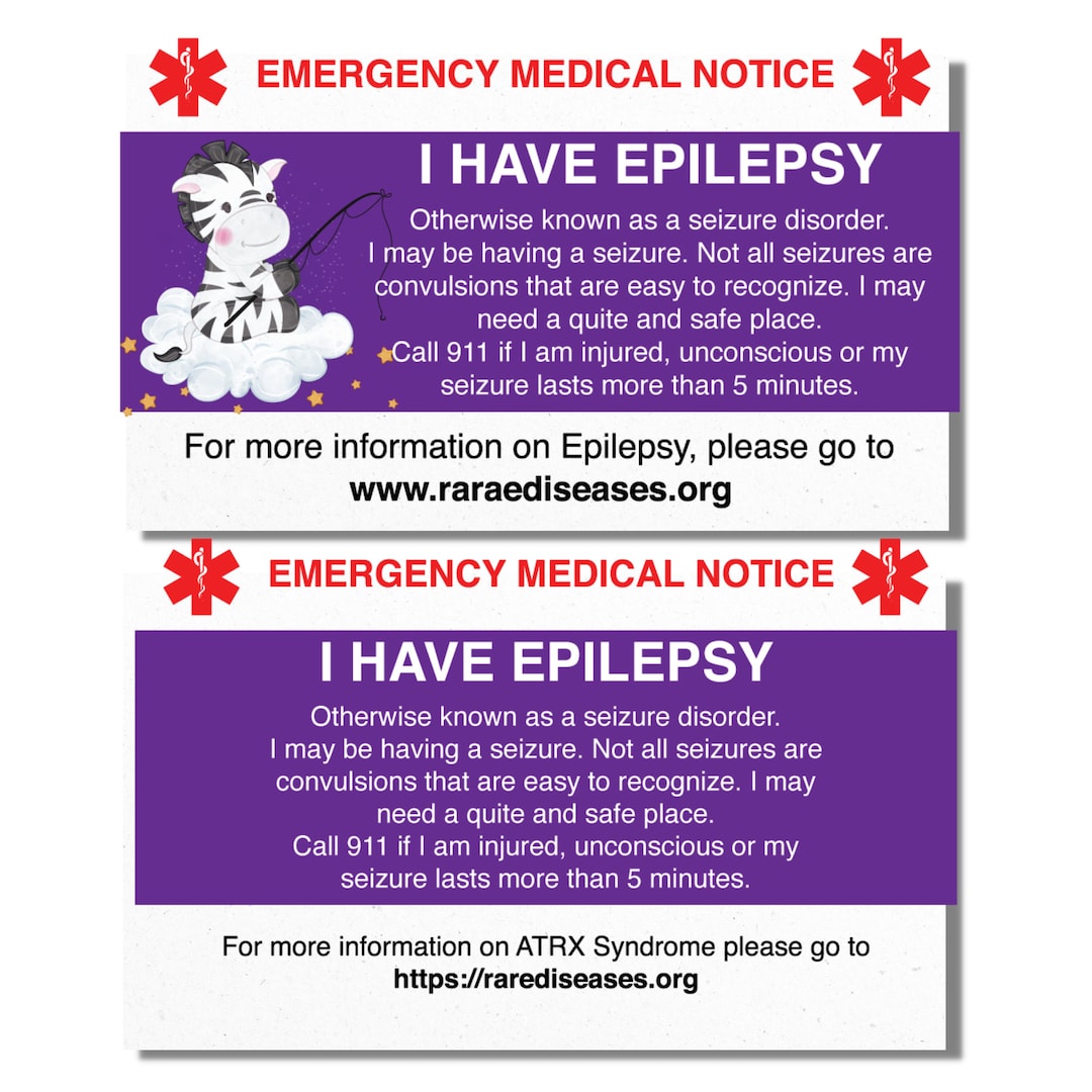 Emergency Medical Card Epilepsy Medic Alert Card Rare Disease Etsy