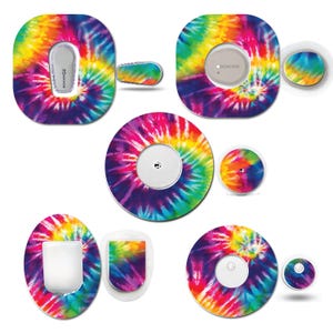 Tie Dye Continuous Glucose Monitor (CGM) Decorative Over Patch and Sticker Set, Dexcom, Freestyle Libre, Omnipod
