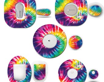 Tie Dye Continuous Glucose Monitor (CGM) Decorative Over Patch and Sticker Set, Dexcom, Freestyle Libre, Omnipod