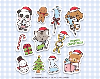 Christmas Science Sticker, Scientist, Lab Technician, Women in Science, Biology Teacher, Cell Culture, Pharmacy, Grad Student, Gift for Her