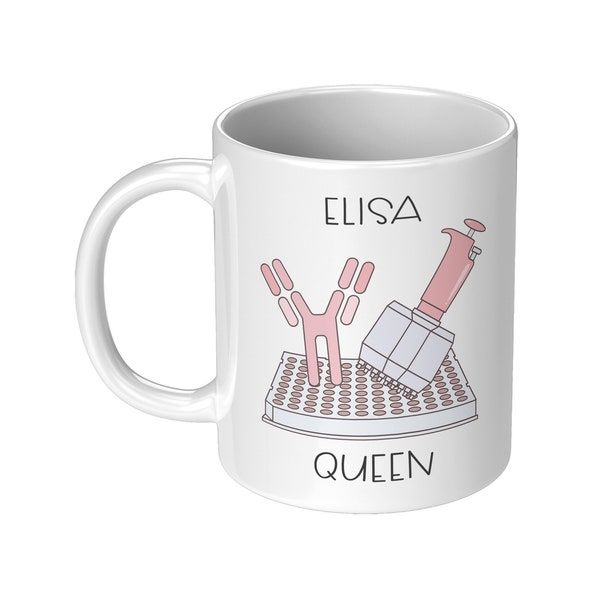 ELISA Queen Mug, Immunology, Immunologist, Immune System, Microbiology, Epidemiology, Biochemistry, Antibody, Female Scientist, Lab Tech
