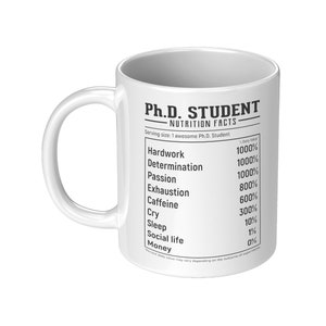 PhD Student Nutrition Facts Mug, Grad School, Doctoral Graduation Gift, MD PhD, Funny PhD Gift, Scientist, Women in STEM, Women In Science