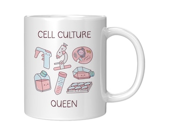 Cell Culture Queen Mug, Cadeaux scientifiques pour les femmes, Biologie cellulaire moléculaire, Microbiologie, Immunologie, Femmes dans la science, Technologie de laboratoire, Tasse scientifique