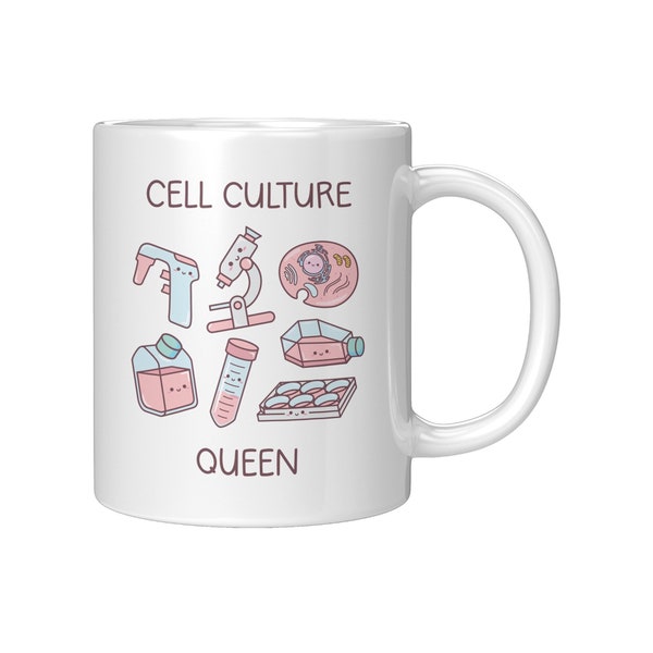 Cell Culture Queen Mug, Cadeaux scientifiques pour les femmes, Biologie cellulaire moléculaire, Microbiologie, Immunologie, Femmes dans la science, Technologie de laboratoire, Tasse scientifique