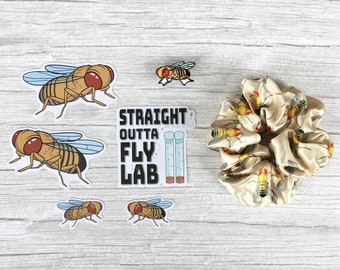 Drosophila Melanogaster Gift Set For Her, Fruit Fly, Enamel Pin, Sticker, Scrunchie, Neuroscience, Biologist, PhD Student, Scientist Gift