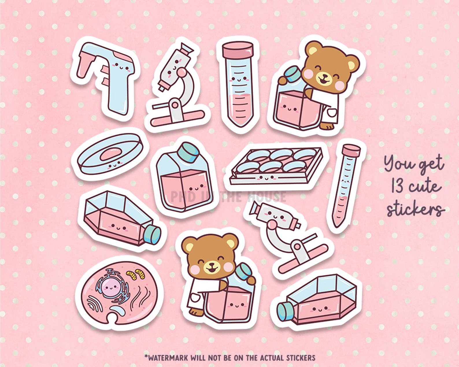 Cute Cell Culture Vinyl Sticker Sheet, Science Biology Stem Cells ...