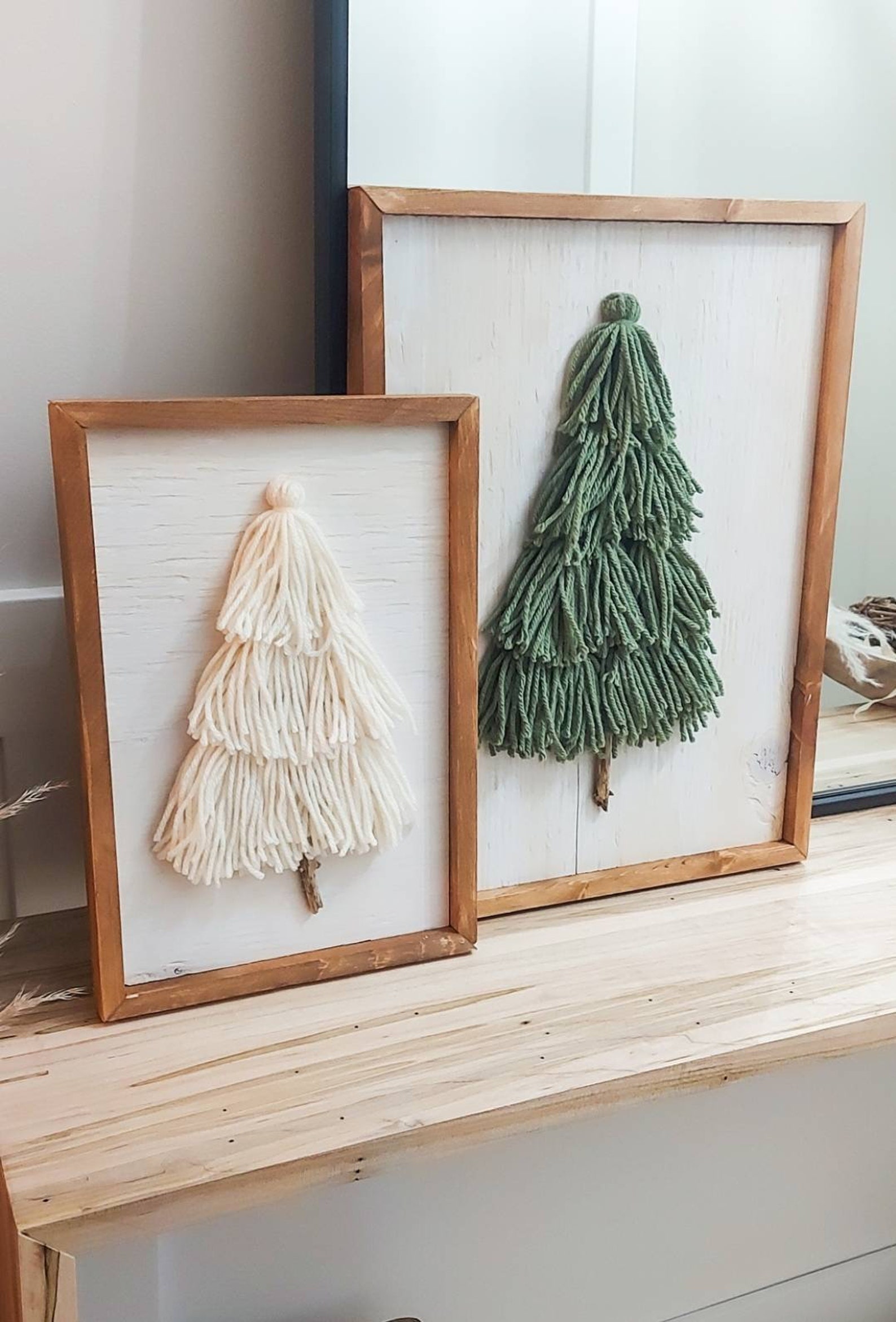 Tassel Christmas Tree Decor Framed Yarn Tree Christmas Etsy