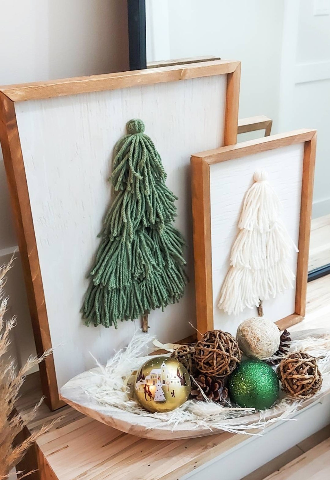 Tassel Christmas Tree Decor Framed Yarn Tree Christmas Etsy