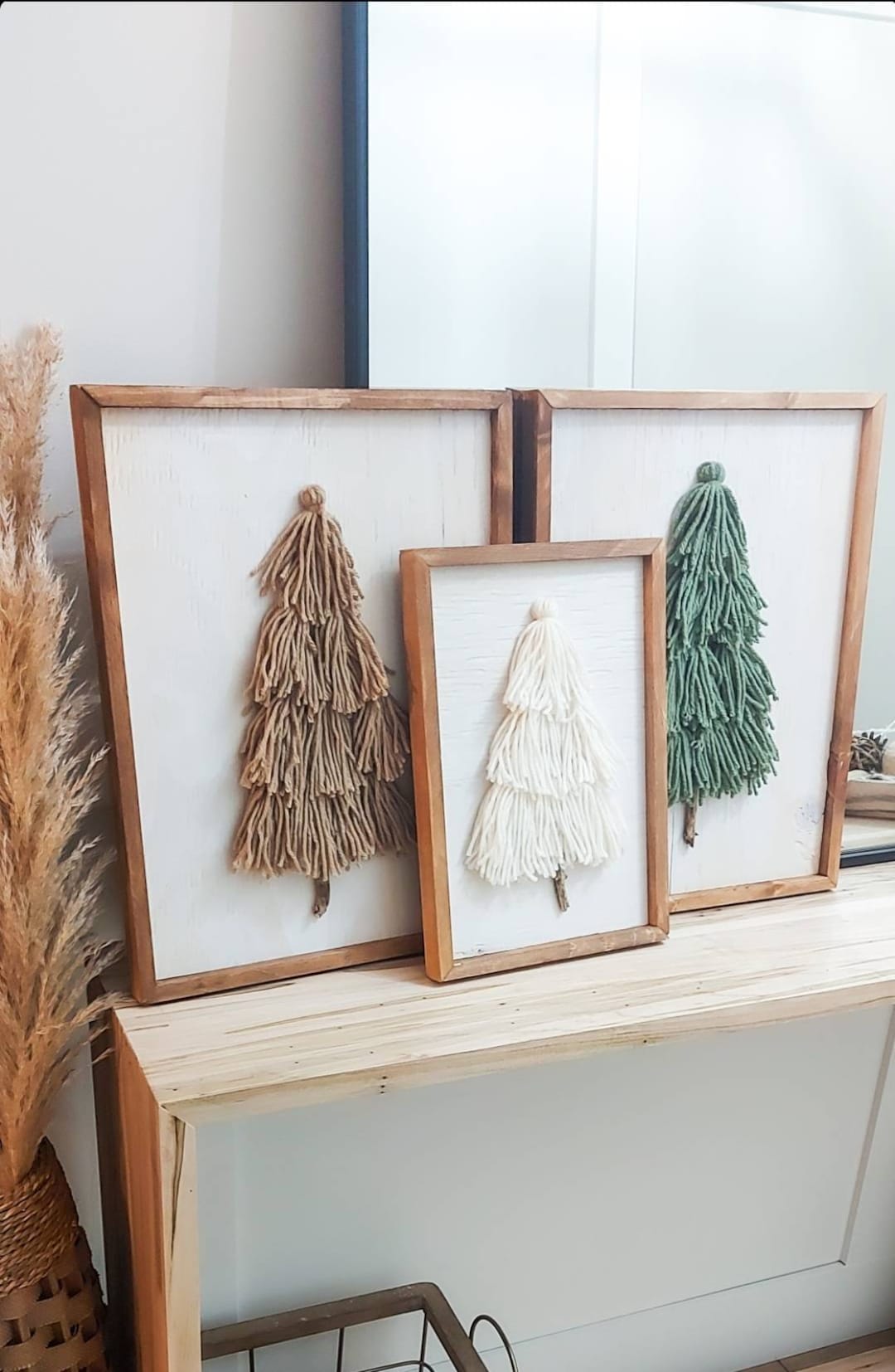 Tassel Christmas Tree Decor Framed Yarn Tree Christmas Decorations Etsy