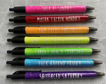 Cuss Word Day of the Week Offensive Ensemble de stylos époxy pour adultes