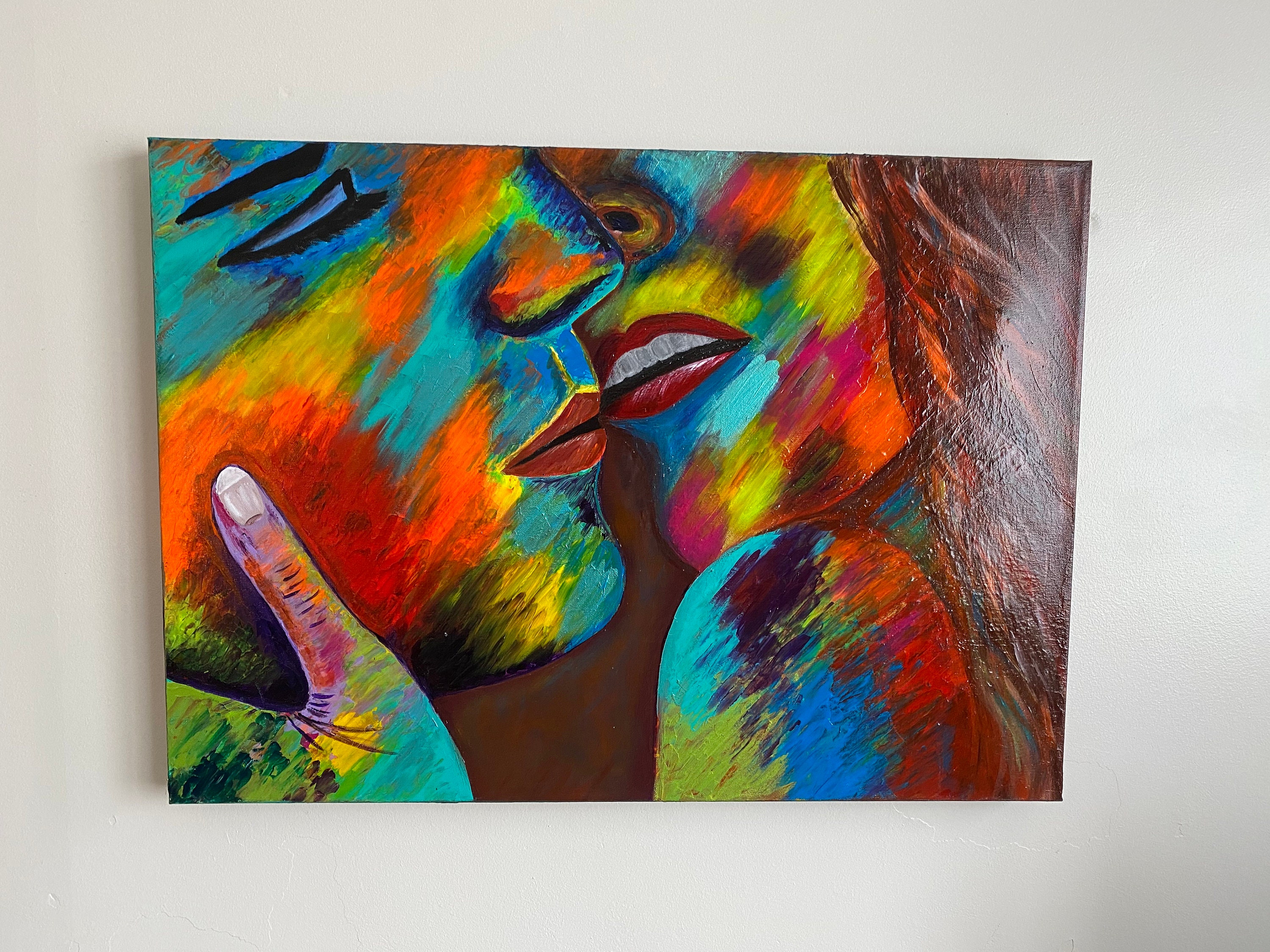 Neon Kiss Abstract Painting Couple Kissing Painting Kissing Etsy UK