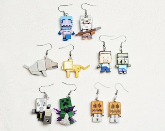 Mini Block Mining Video Game Inspired Toy Earrings
