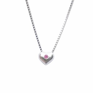 Handmade sapphire puffy heart pendant necklace- silver clay puffy heart pendant