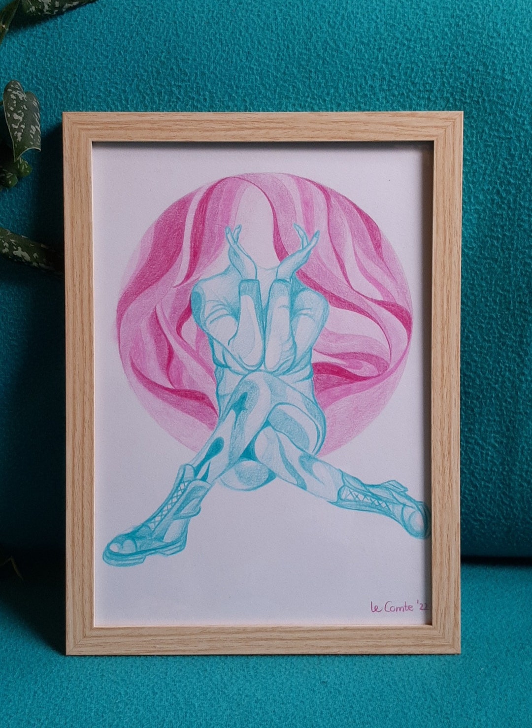 Woman In Blue Ink Woman in Blue #1 - Handmade Illustration Made With Colored Pencils - Etsy